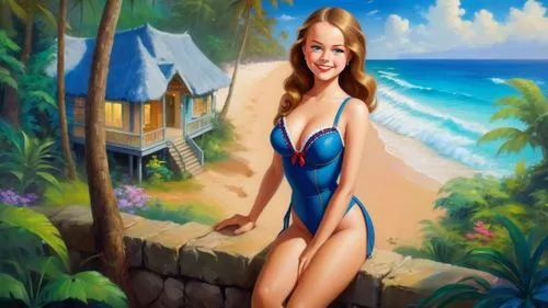 beach background,photo painting,art painting,donsky,landscape background,mermaid background,oil painting,pin-up girl,oil painting on canvas,lachapelle,beach landscape,photorealist,hawaiiana,pintor,creative background,candy island girl,fantasy art,woman with ice-cream,beautiful beach,pintura