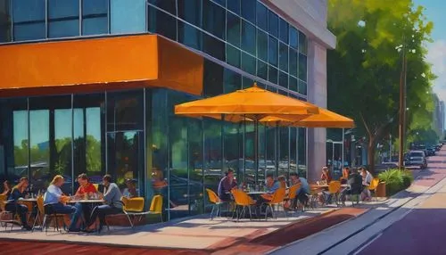 the coffee shop,eatery,street cafe,bistro,coffee shop,outdoor dining,woman at cafe,palo alto,women at cafe,a restaurant,watercolor cafe,shirlington,cafeterias,lunchroom,neon coffee,passersby,coffeehouse,ice cream shop,coffeeshop,street scene,Illustration,Realistic Fantasy,Realistic Fantasy 30