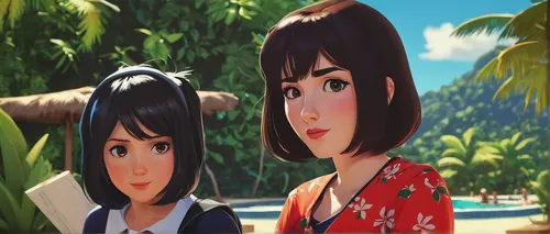 anime 3d,lilo,artocarpus,luau,3d rendered,coconut,maimi fl,coconuts,hiyayakko,coco,island residents,aloha,coconut perfume,japanese background,bob cut,b3d,animated cartoon,hula,kosmea,tahiti,Conceptual Art,Fantasy,Fantasy 19