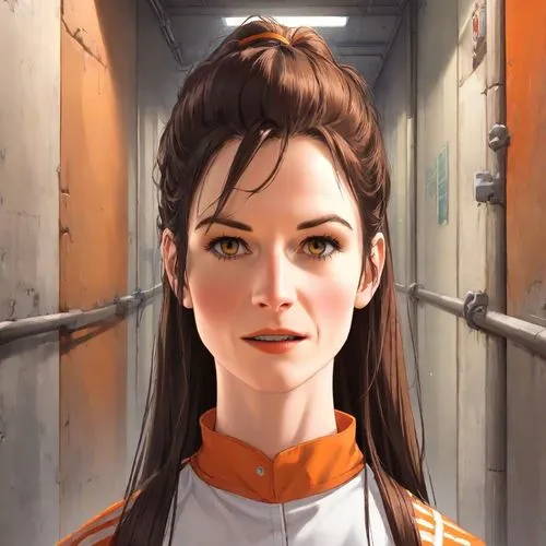 sci fiction illustration,cg artwork,tracer,princess leia,katniss,sparrow,symetra,portrait background,lady medic,female doctor,digital painting,game illustration,clove,vector girl,district 9,shepard,space-suit,female nurse,game art,rust-orange,Digital Art,Anime