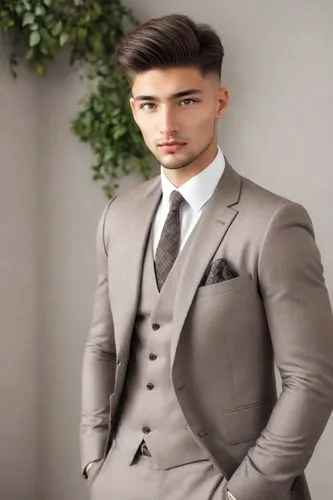 a man in a suit posing in front of a wall,men's suit,wedding suit,formal guy,zaydan,munhoz,furkan,Photography,Realistic