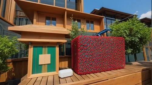 tomato crate,containerboard,moquette,houten,wooden house,cube house,Photography,General,Realistic