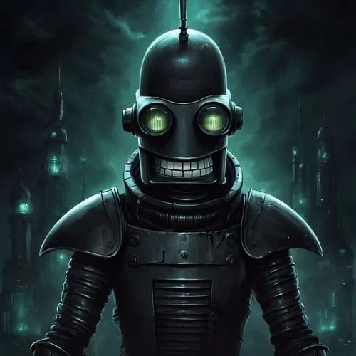 Футурама бендер,a demonic looking robot in the dark,bioshock,bender,tinman,animatronic,endoskeleton,cyberman,Conceptual Art,Fantasy,Fantasy 34