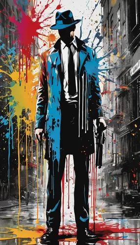 rorschach,detective,smooth criminal,mafia,graffiti art,graffiti splatter,kingpin,street artist,al capone,frank sinatra,mobster,street artists,film noir,graffiti,streetart,cool pop art,paint splatter,hitchcock,grafitti,painting technique,Conceptual Art,Graffiti Art,Graffiti Art 08