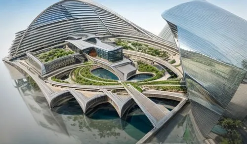 cultural center  beside of the Nile River parametric metal design with Ramps and glass skylight,futuristic architecture,largest hotel in dubai,lotte world tower,tallest hotel dubai,skyscapers,dubai fr