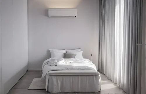 ווילון לבן מצעים וורוד בהיר רצפה פרקט אפור,bedroom,modern room,guest room,commercial air conditioning,ventilation fan,canopy bed,sleeping room,guestroom,wall lamp,contemporary decor,modern decor,white