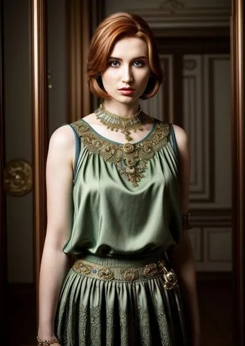 triss,ceremonials,green dress,knightley,celtic queen,art deco woman