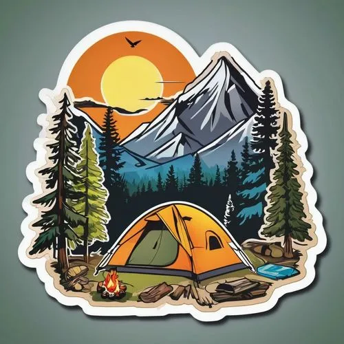 camping tents,clipart sticker,campsites,tent camping,travel trailer poster,campire,Unique,Design,Sticker