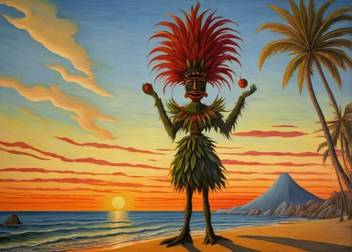 pinapple,luau,sun of jamaica,el salvador dali,cartoon palm,palm tree,king coconut,rastaman,coconut palm tree,palmtree,pineapple head,south seas,coconut tree,ananas,african art,piña colada,young pineapple,giant palm tree,olodum,heads of royal palms,Art,Classical Oil Painting,Classical Oil Painting 43