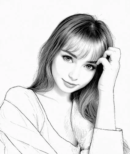 女生，白色衬衫，黑白，线稿，线条艺术,a drawing of a woman with her hand on her head,audrey hepburn,girl drawing,nolwenn,angel line art,eyes line art,photo painting,Design Sketch,Design Sketch,Black and white Comic