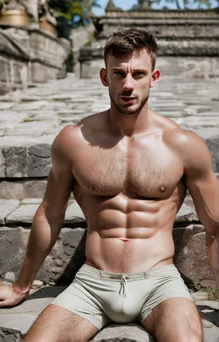 outdoor bench,man on a bench,park bench,stone bench,gardener,male model,abdominals,swim brief,bench,garden bench,roofer,rugby player,stone fence,chain fence,harness,masseur,white hairy,wooden bench,muscled,rugby short