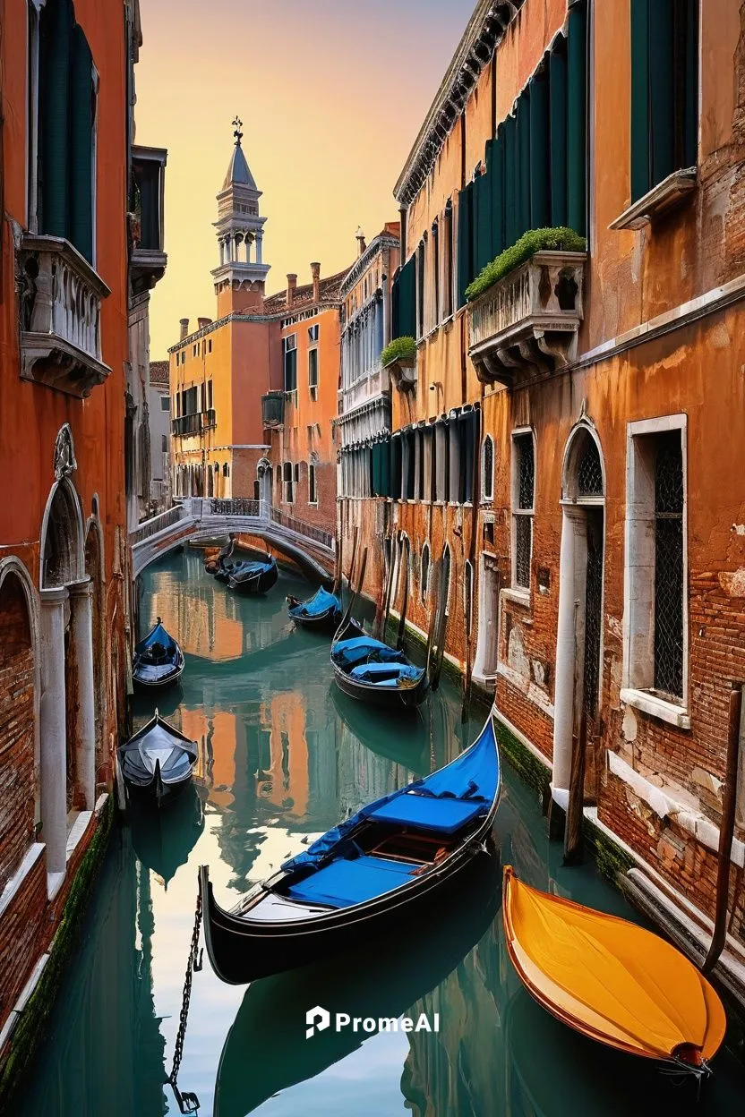 Venice, Italy, Baroque architecture, grand canal, ornate bridges, St Mark's Basilica, Doge's Palace, intricate stone carvings, Byzantine mosaics, golden domes, Gothic windows, balconies with iron rail