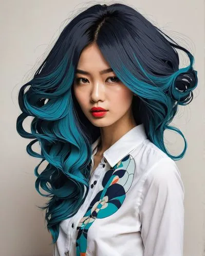 teal blue asia,blue hair,color turquoise,oriental longhair,jasmine blue,asian woman,asian semi-longhair,blue peacock,vietnamese woman,artificial hair integrations,blue mint,turquoise,vintage asian,trend color,hair coloring,japanese woman,blue color,oriental girl,teal,asian vision,Illustration,Vector,Vector 06