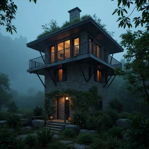 house in the mountains,forest house,house in mountains,the cabin in the mountains,lookout tower,tree house,house in the forest,treehouse,wooden house,summer cottage,treehouses,fire tower,3d rendering,tree house hotel,small cabin,render,3d render,inverted cottage,small house,little house