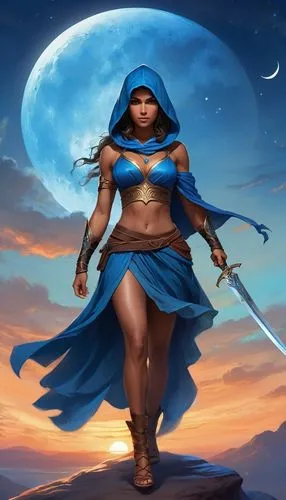 warrior woman,kitana,female warrior,inanna,blue enchantress,neith,Illustration,Realistic Fantasy,Realistic Fantasy 01