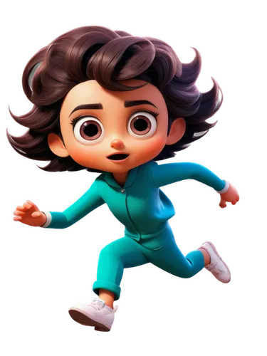 Cartoon character, colorful, vibrant, exaggerated features, large eyes, cute facial expression, dynamic pose, action lines, motion blur, comic book style, 2D illustration, bold outlines, bright colors