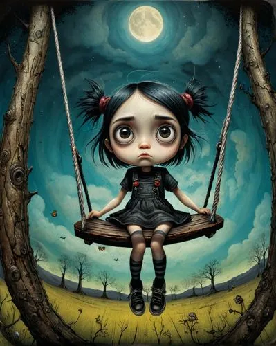 marionette,coraline,dran,lenore,tightrope,empty swing,Illustration,Abstract Fantasy,Abstract Fantasy 19