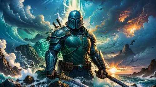 malazan,atlantean,aegon,nekron,god of the sea,god of thunder,Illustration,Realistic Fantasy,Realistic Fantasy 25