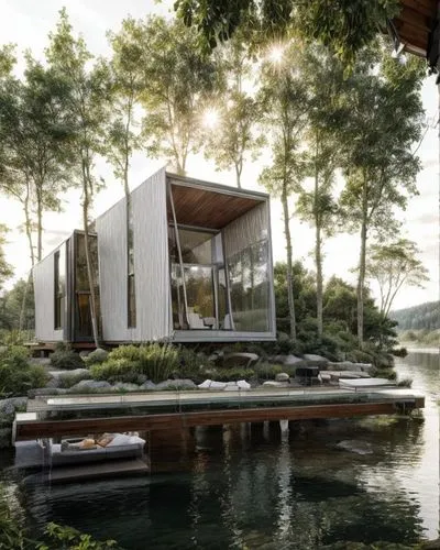 house by the water,house with lake,pool house,summer house,snohetta,floating huts,modern house,3d rendering,dunes house,landscape design sydney,amanresorts,cubic house,forest house,summer cottage,houseboat,holiday villa,luxury property,boat house,renderings,inverted cottage,Architecture,General,Modern,Innovative Technology 2