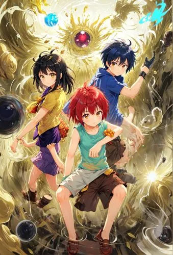 three anime characters with their arms around each other,beyblade,digidestined,rumiko,beyblades,ranma,tsunayoshi,Anime,Anime,Realistic