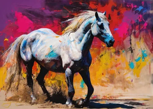 colorful horse,painted horse,a white horse,equine,unicorn art,white horse,arabian horse,palomino,albino horse,white horses,horse,horses,carnival horse,arabian horses,gypsy horse,dream horse,belgian horse,wild horse,a horse,unicorn,Conceptual Art,Oil color,Oil Color 21