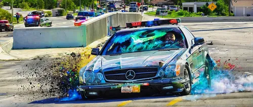 Imagine a thrilling car chase involving a Mercedes-Benz from Wesley Chapel.,accident car,mercedes-benz m-class,pickup truck racing,ghost car rally,mercedes-benz vito,police car,mercedes ev,mercedes 18