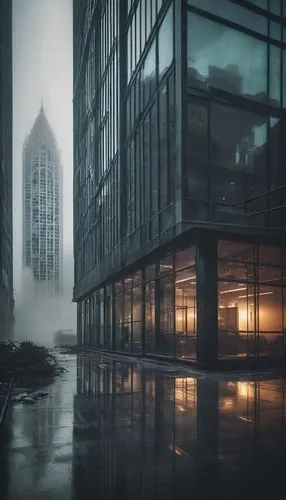 warszawa,dystopian,mist,deluge,metropolis,eerie,foggy day,glass building,downpour,dense fog,cityscape,atmospheres,dzhumber,veil fog,urbis,fog,office buildings,ekaterinburg,the fog,early fog,Illustration,Realistic Fantasy,Realistic Fantasy 47