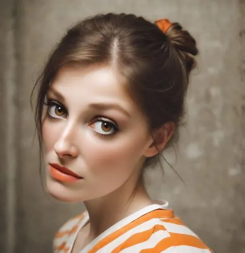 vintage makeup,orange,retro woman,vintage girl,vintage woman,retro girl,orange color,young woman,retro women,beautiful young woman,fawn,portrait photographers,girl portrait,updo,pretty young woman,british actress,make-up,orange half,portrait photography,bright orange,Photography,Cinematic