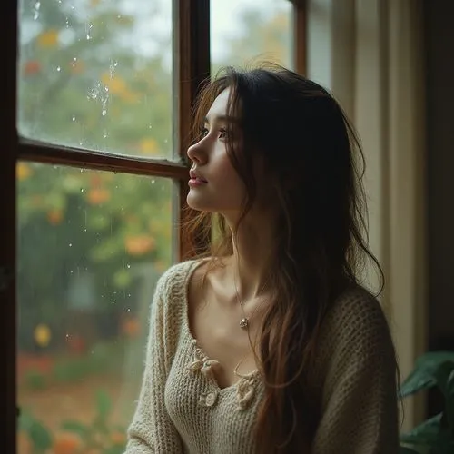 pensively,wistful,rainy day,thoughtful,open window,window,Photography,Fashion Photography,Fashion Photography 01