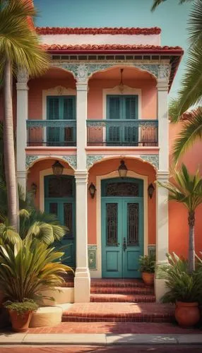 palmilla,florida home,hacienda,tropical house,casa,bahama,casitas,bungalows,shutters,mizner,holiday villa,bahamonde,palm branches,sarasota,houses clipart,beach house,apartment house,cabana,abacos,casita,Illustration,Abstract Fantasy,Abstract Fantasy 02