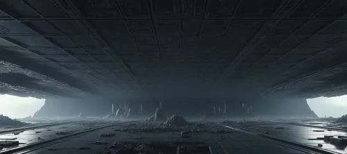 3d greeble effect, 3d render of enormousn space, ,a sci - fi space station scene, looking toward the sky,sulaco,nostromo,megastructures,megastructure,hall of the fallen,spaceship interior,Conceptual A