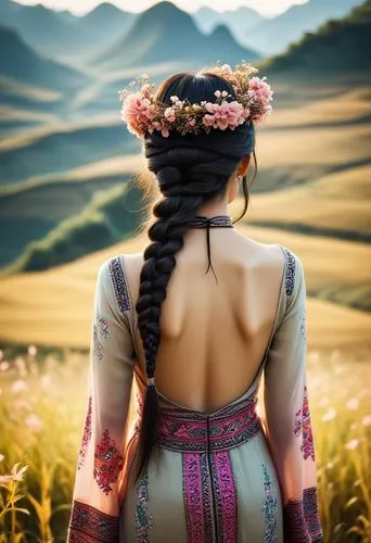 inner mongolian beauty,vietnamese woman,mongolian girl,hanfu,girl in flowers,hanbok,girl in a long dress from the back,boho background,field of flowers,girl on the dune,aerith,flower background,beautiful girl with flowers,hmong,country dress,girl picking flowers,blooming field,longmei,springtime background,landscape background