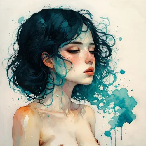 kommuna,hoshihananomia,vidarte,chryste,mystical portrait of a girl,water nymph,Illustration,Paper based,Paper Based 19