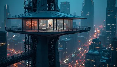 electric tower,observation tower,steel tower,lookout tower,vertigo,fire tower,shanghai,skycraper,the observation deck,skyscraper,pc tower,observation deck,above the city,centrepoint tower,burj,watertower,sky tower,skyloft,chicago night,urban towers,Photography,General,Realistic