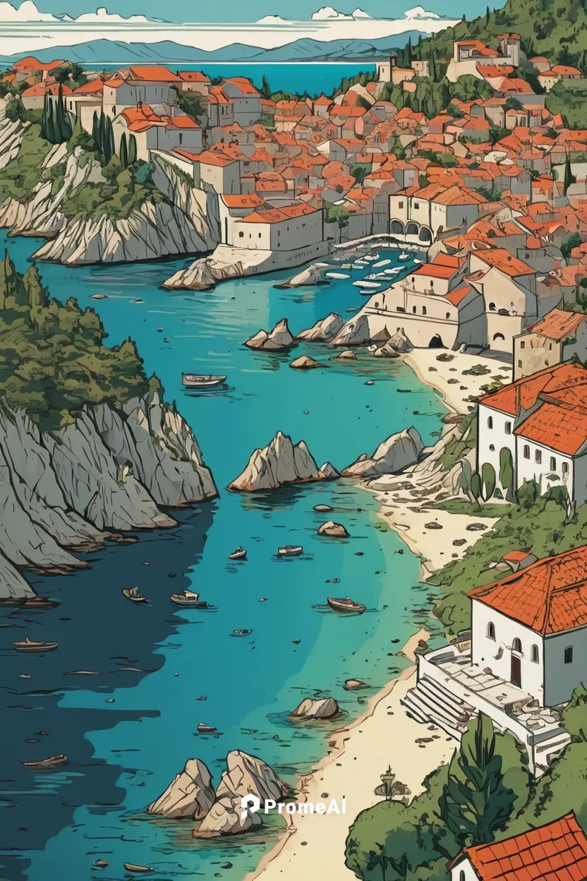 Describe the beautiful landscapes of Croatia.,dubrovnic,dubrovnik,parga,dubrovnik city,skopelos,adriatic,samos,valdes peninsula,travel poster,fishing village,seaside resort,coastal landscape,island of