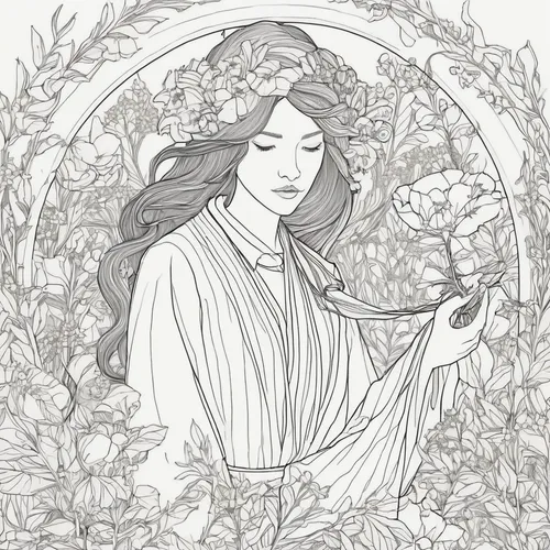 jasmine blossom,mucha,night-blooming jasmine,jasmine flower,jasmin-solanum,wild jasmine,scent of jasmine,line art wreath,jasmine flowers,star jasmine,laurel wreath,a beautiful jasmine,alfons mucha,jasmine,art nouveau,lineart,farmer's jasmine,art nouveau design,jasmine-flowered nightshade,flower line art,Illustration,Black and White,Black and White 02