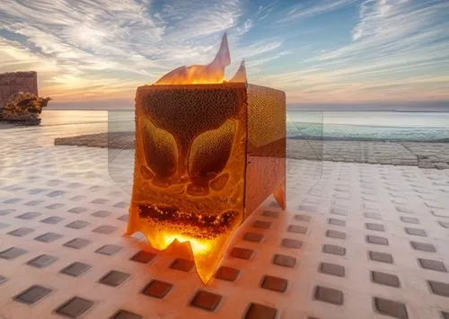 Photograph of a molten magma bee,mosaic tea light,mosaic tealight,mamaia,sand timer,bahraini gold,golden mask,illuminated lantern,tea light holder,sand art,tea light,jumeirah beach hotel,golden candle