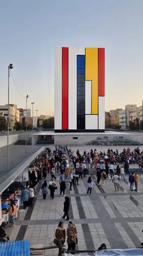 modern tower based on  The Mondrian art style, named after the Dutch painter Piet Mondrian, is best known for its minimalist and abstract approach, which became a hallmark of the De Stijl movement. He