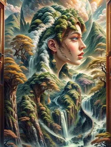 fantasy portrait,girl with tree,mother earth,mother nature,dryad,mystical portrait of a girl,fantasy art,fantasy picture,rusalka,fae,elven,natura,pachamama,world digital painting,oil painting on canvas,elven forest,garden of eden,the enchantress,forest man,forest background