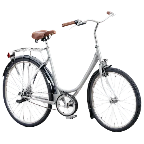 Silver bicycle, side view, dynamic pose, wheels rotating, pedals in motion, chain details, thin tires, metal frame, curved handlebars, leather saddle, retro-style headlights, morning sunlight, soft fo