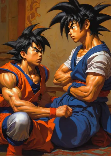 son goku,dragonball,dragon ball,goku,dragon ball z,arm wrestling,father-son,takikomi gohan,battōjutsu,sanshou,grappling,martial arts,fist bump,father and son,father son,dragon slayers,kame sennin,mixed martial arts,sōjutsu,japanese martial arts,Illustration,Realistic Fantasy,Realistic Fantasy 03