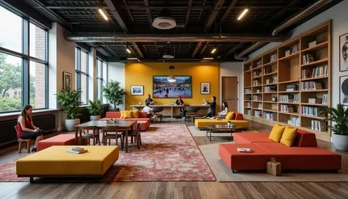 lofts,loft,mid century modern,contemporary decor,modern decor,reading room,modern office,game room,bookshelves,bookcases,collaboratory,interior design,apartment lounge,interior modern design,clubroom,creative office,lobby,livingroom,living room,family room