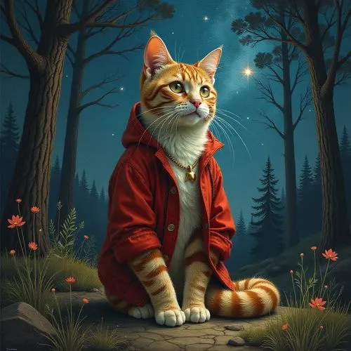 red tabby,red cat,kittelsen,little red riding hood,orange tabby cat,firecat