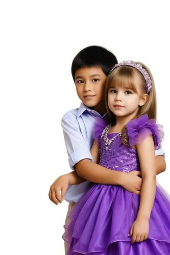 two children are dressed up and one is dressed in purple,children's background,web banner,arthrogryposis,childrenswear,purple background,little boy and girl