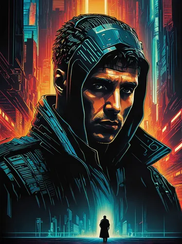 cg artwork,sci fiction illustration,lando,cyberpunk,equalizer,black city,vector art,vector illustration,game illustration,cyborg,hooded man,nova,vector graphic,karnak,shepard,game art,star-lord peter jason quill,a3 poster,infiltrator,assassin,Illustration,Realistic Fantasy,Realistic Fantasy 25