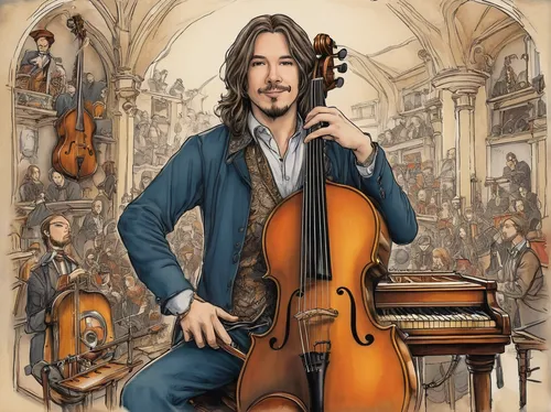 Arin Hanson is an avid musician who enjoys playing various instruments. Invent a prompt where Arin performs an incredible live concert with his band.,cello,art bard,violoncello,cellist,violin player,v