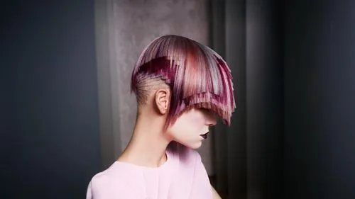 asymmetric cut,light purple,hime cut,veil purple,trend color,hair coloring,pink-purple,pink hair,dark pink in colour,violet head elf,artificial hair integrations,wing purple,back of head,dusky pink,pi