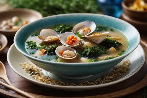 Venus clam and seaweed soup,Venus clam and seaweed soup,seafood in sour sauce,tom yum kung,talaba,mussels,chawan mushi,huidong,Photography,General,Commercial