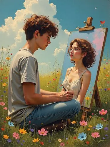 dossi,vintage boy and girl,young couple,lachapelle,heatherley,romantic portrait