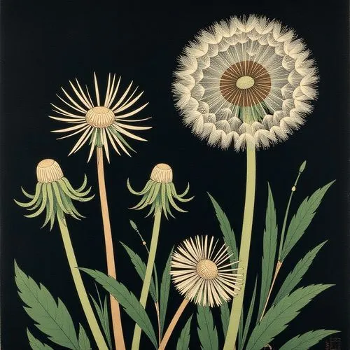 illustration of the flowers,ox-eye daisy,rousseau,burchfield,taraxacum ruderalia,margueritte